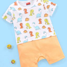 Babyhug 100% Cotton Half Sleeves Romper Dino Print - Multicolor-image-47