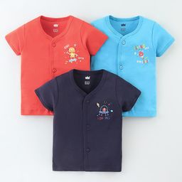 Simply Cotton Interlock Knit Half Sleeves Vests Robot Print Pack Of 3 - Orange & Navy Blue-image-83