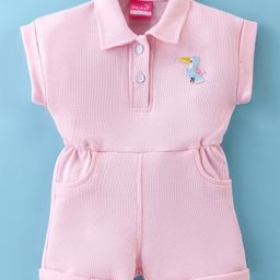 Little Kangaroos 100% Cotton Half Sleeves Bird Patched Jumpsuit - Pink-image-87
