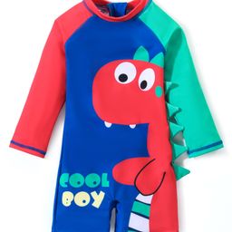 Babyhug Full Sleeves Water Repellant Dino Printed Legged Swimsuit - Red-image-38