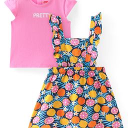 Babyhug Single Jersey Knit Cap Sleeves Top & Frock With Floral Print - Pink & Blue-image-7