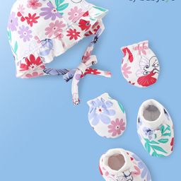 Babyoye 100% Cotton Cap Mittens & Booties Set Floral Print  - White-image-45