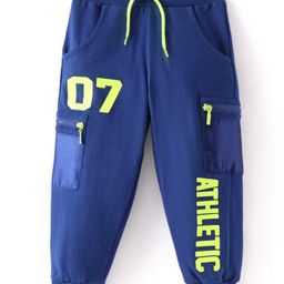 Babyhug French Terry Knit Full Length Lounge Pant with Text Print - Navy Blue-picture-5