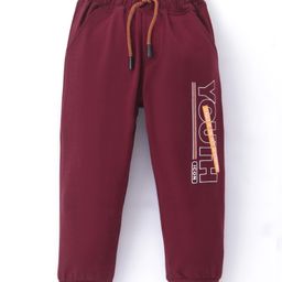 Smarty Boys 100% Cotton Lycra Loop Knit Full Length Lounge Pant with Text Print - Maroon-picture-21