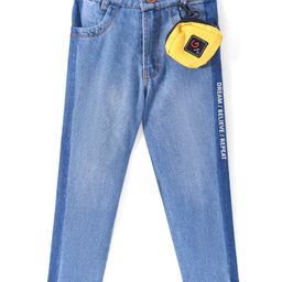 Little Kangaroos  Full Length Denim Jeans with Pouch Bag & Text Print -Light Blue-image-29
