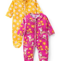 Babyhug Cotton Knit Full Sleeves Sleep Suit Floral & Deer Print Pack of 2 -Yellow & Pink-image-62