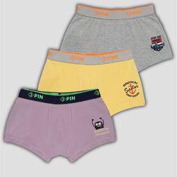 3PIN Pack Of 3 Cotton Elastane Car Racing & Nautical Theme Printed Trunks - Purple Yellow & Grey-image-40