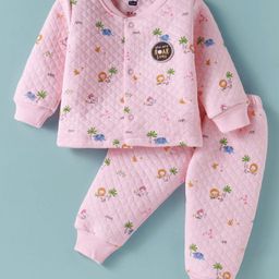 Simply Knit Full Sleeves Night Suit with Lion Print - Baby Pink-image-68