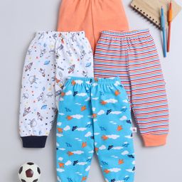 BUMZEE Cotton Pack Of 4 Striped & Space Theme Printed Pajamas - Multi Colour-picture-33
