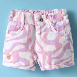 Olio Kids Cotton Woven Above Knee Length Shorts With Abstract Print - Pink-picture-13