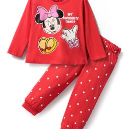 Babyhug Disney Single Jersey Knit Full Sleeves Night Suit with Minnie Mouse Graphics - Red-picture-4