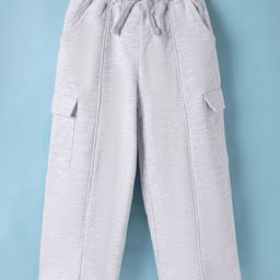 Kookie Kids Cotton Knit Full Length Wide Leg Lounge Pant With Cut & Sew Design & Pockets - Light Grey-image-11