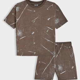 Mi Arcus Viscose Spandex Half Sleeves Abstract Printed Tee With Coordinating Shorts Set - Brown-picture-0