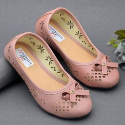 Little Palz Bow Applique Detailed & Floral Designed Ballerinas - Rose Gold-picture-17