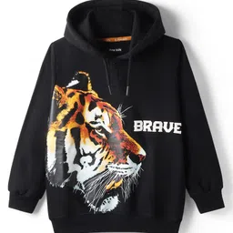 Pine Kids Cotton Knit Full Sleeves Hooded Sweatshirt With Tiger Print - Black-picture-27