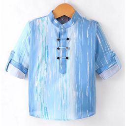Dapper Dudes Full Sleeves Abstract Printed Kurta Style Shirt - Blue-image-41
