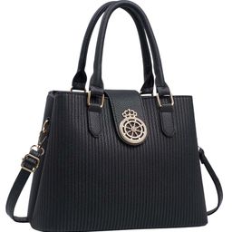 SYGA Elegant Striped Handbag for Women Crown Emblem Design, Convertible Crossbody & Shoulder Bag(Black)-picture-14