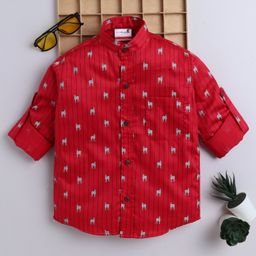 BAATCHEET Cotton Woven Full Sleeves Striped & Zebra Printed Shirt - Red-image-48