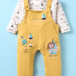 CUCUMBER Terry Knit Dungaree with Full Sleeves T-Shirt & Nautical Theme Print - Yellow-image-86