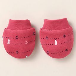 Simply Interlock Knit Cap Mitten & Booties Set with Nautical Theme Print Red - Diameter 10 cm image 2