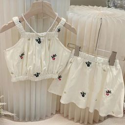 Xsole Girls Floral Printed Shoulder Straps Top With Skirt-image-80