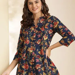 NISHABD Floral Print Mandarin Collar Cotton Top-image-46