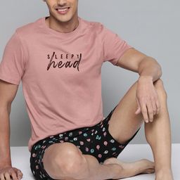 Mast & Harbour Men Pink & Black Printed Pure Cotton Night suit-image-55