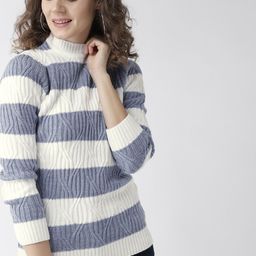 Mast & Harbour Women Blue & White Striped Sweater-image-17
