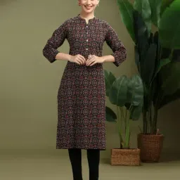 Cotton Culture Brown Pure Cotton Floral Kurti-picture-16