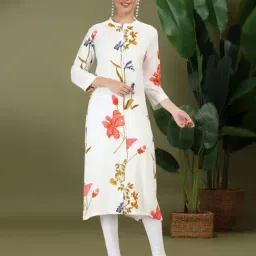 Cotton Culture White Viscose Rayon Floral Kurti-picture-14