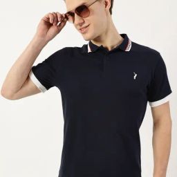 Thomas Scott Navy Cotton Regular Fit Solid Polo T-Shirt-image-64