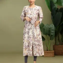 Cotton Culture Off White Viscose Rayon Floral Kurti-picture-19