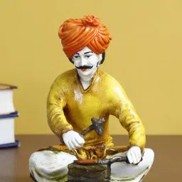 eCraftIndia 7.5 Inch Rajasthani Men Working with Hammer Handcrafted Decorative Polyresin Showpiece-image-39