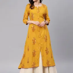 Alena Yellow Printed A Line Kurta-picture-24
