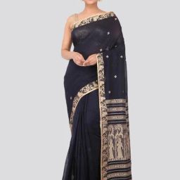 Pinkloom Black Pure Cotton Embroidered Saree With Blouse-image-68