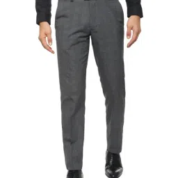 Van Heusen Grey Slim Fit Checks Flat Front Trousers-image-38
