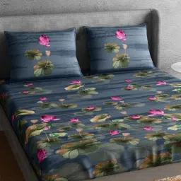 Petal Home Lotus Blue Cotton 144 TC Bedsheet-picture-1