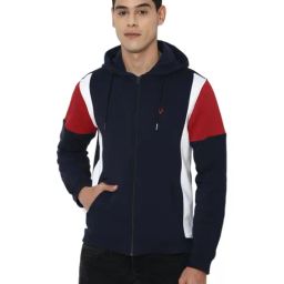 Allen Solly Navy & Navy Cotton Regular Fit Colour Block Hooded Sweatshirt-image-7
