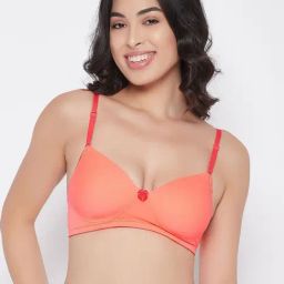 Clovia Orange Non Wired Padded T-Shirt Bra-image-7