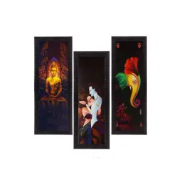eCraftIndia Set Of 3 Radha Krishna, Ganesha, Buddha Satin Matt Texture UV Art Painting-image-62