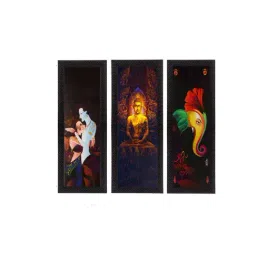 eCraftIndia Set Of 3 Radha Krishna, Ganesha, Buddha Satin Matt Texture UV Art Painting-picture-21