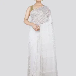 Pinkloom White Cotton Woven Saree-picture-26