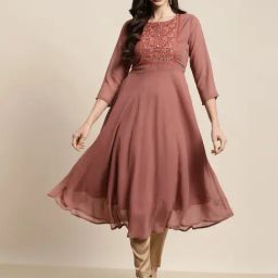 Jompers Rust Floral Print A Line Kurta-image-66