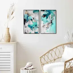 999Store Multicolor Vinyl Wall Painting Panel with Fibre Frame - Set of 2-29