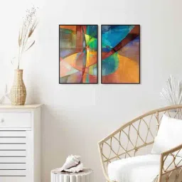 999Store Multicolor Vinyl Wall Painting Panel with Fibre Frame - Set of 2-24