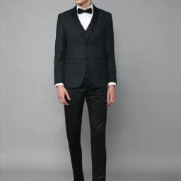 Louis Philippe Black Slim Fit Printed Three Piece Suits-image-7