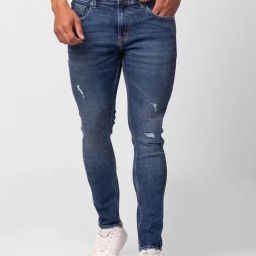 Spykar Mid Blue Cotton Slim Fit Distressed Jeans-image-13