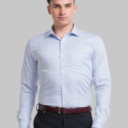 Park Avenue Blue Cotton Slim Fit Checks Shirt-image-16