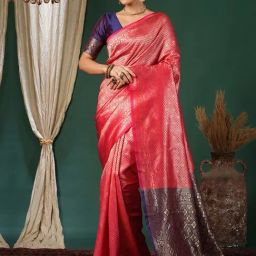 Satrani Pink Silk Woven Saree With Unstitched Blouse-image-46