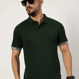 Thomas Scott Bottle Green Cotton Regular Fit Solid Polo T-Shirt-image-18